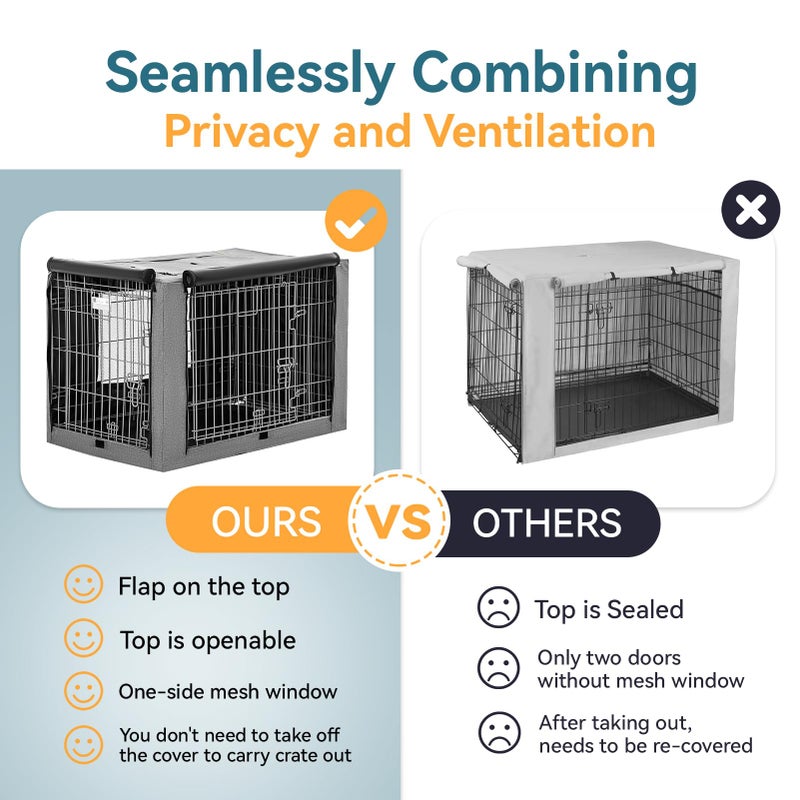 PETSFIT Dog Crate Cover,42 Inch Kennel Cover for Wire Dog Crate, Double Doors, Mesh Window, Flap On The Top and Back is Detachable, Dog Cage Cover Grey - Image 2